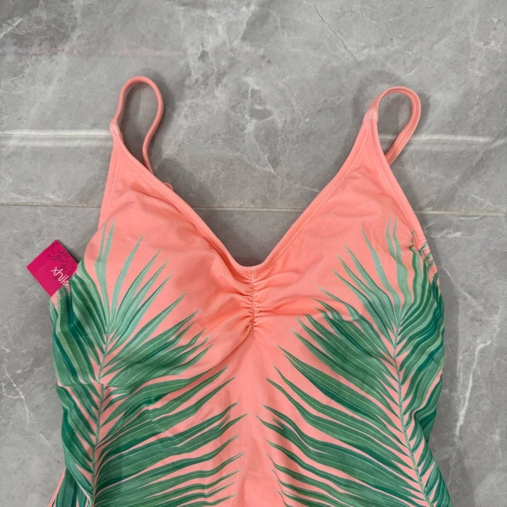 Women’s Xhilaration Palm Print One Piece Swimsuit Scoop Back Adjustable Straps M - Picture 3 of 16